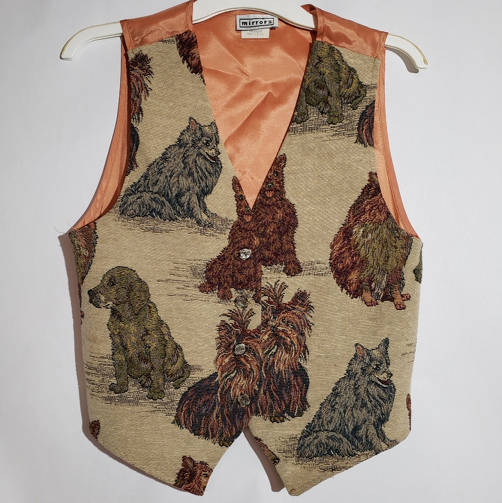 Vintage tapestry vest with dogs mirrors brand